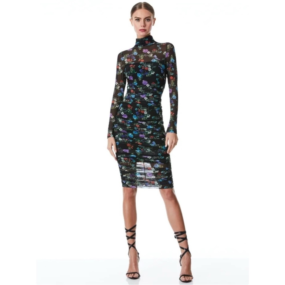 Alice + Olivia Black Floral Midi Dress
